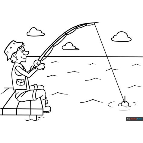 Man Fishing Coloring Page - Free & Printable Coloring Sheet Men Coloring Pages, Diy Drawings, Man Fishing, Sports Coloring Pages, Cartoon Mom, Popular Cartoon Characters, People Coloring Pages, Easy Drawing Guides, Free Printable Coloring Sheets