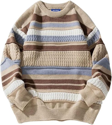 Aelfric Eden Vintage Striped Sweater Oversized Knitted Sweaters Men Crewneck Sweaters Fall Winter Pullover Tops Pretty Clothing, Stylish Sweater, Women Sweaters Winter, Sweater For Men, Sweater Oversize, Autumn Style, Round Neck Sweaters, Loose Style, Couple Outfits