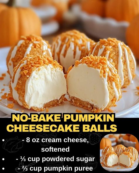 No-Bake Pumpkin Cheesecake Balls Cheese Ball Recipes Pumpkin Shaped, No Bake Pumpkin Roll Cheesecake, 8 Oz Cream Cheese Recipes, Pumpkin Dessert Cups, No Bake Pumpkin Cheesecake Balls Recipe, Cream Cheese Bites No Bake, Pumpkin Cream Cheese Balls, Pumpkin Silicone Mold Recipes, Easy No Bake Pumpkin Cheesecake Balls