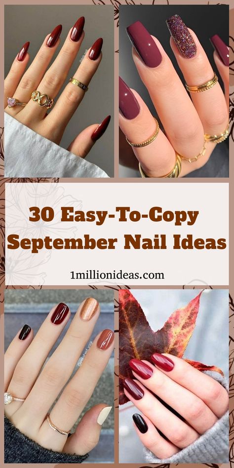 30 Easy-To-Copy September nail designs featuring deep reds and glitter accents. Easy Autumn Nails, Elegant Manicure, Chic Nail Art, September Nails, Fall Manicure, Fall Nail Art Designs, Cute Nails For Fall, Trendy Nail Design, Fall Nail Art