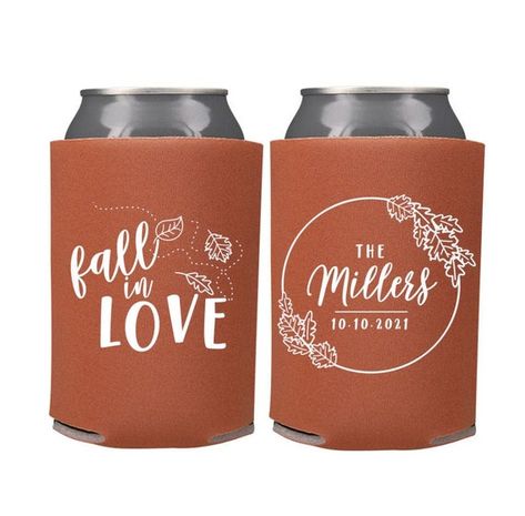 Our personalized can coolers are the perfect wedding favors! Give your guests something they will use for years to come! Our can coolers are made to order and can be personalized however you see fit. With our large selection of designs, can cooler colors, and imprint colors, your options are Fall Rustic Wedding, Fall Wedding Favors, Spring Wedding Favors, Autumn Wedding Reception, Wedding Koozies, Cooler Designs, Wedding Favors Fall, Rustic Wedding Favors, Favors Wedding