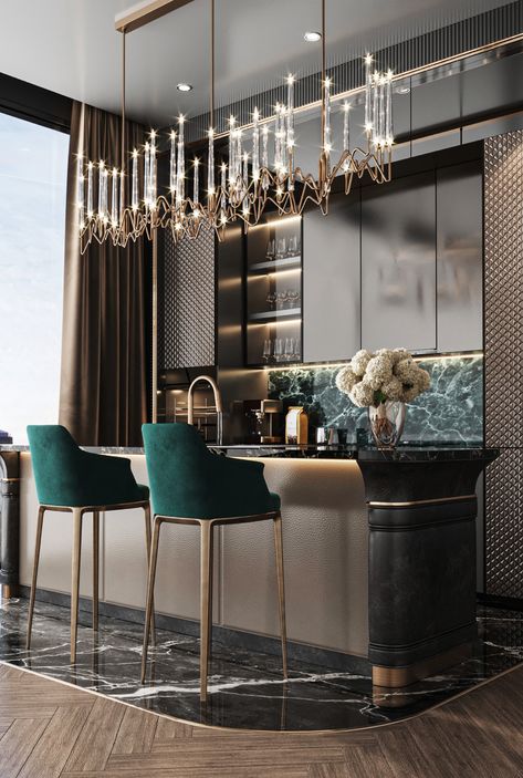 #Interiordesign #Residentialinterior #Residentialdesign #Interior #Design #Kitchen Luxurious Kitchens, Kitchen Projects Design, Chandelier Luxury, Luxxu Modern Design Living, Luxury Bar, Modern Kitchen Interiors, Best Kitchen Designs, Luxury Kitchen Design, Luxury Rooms