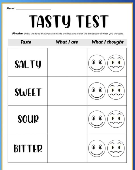 Our Touch Investigation Worksheet, 5 Senses Taste Test Preschool, Taste Craft For Preschool, Taste Sense Activities For Preschool, Five Senses Taste Activities, 5 Senses Taste Test, Sense Of Taste Activities Preschool, Taste Test Preschool, Sense Of Taste Worksheet