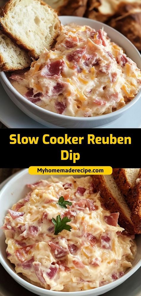 This Slow Cooker Reuben Dip is a warm, cheesy appetizer loaded with corned beef, Swiss cheese, and sauerkraut. Perfect for parties or game day! Ingredients: 1 cup chopped corned beef 1 cup shredded Swiss cheese 1/2 cup sauerkraut 1/2 cup mayonnaise A crowd-pleasing dip that’s easy and delicious Rueben Crockpot Dip, Corned Beef Dip Appetizers, Corned Beef Dip Cream Cheese, Baked Reuben Dip, Crock Pot Food For Party, Country Ham Dip, Ruben Dip Recipe, Sauerkraut Dip Recipes, Corn Beef Dip Cream Cheese