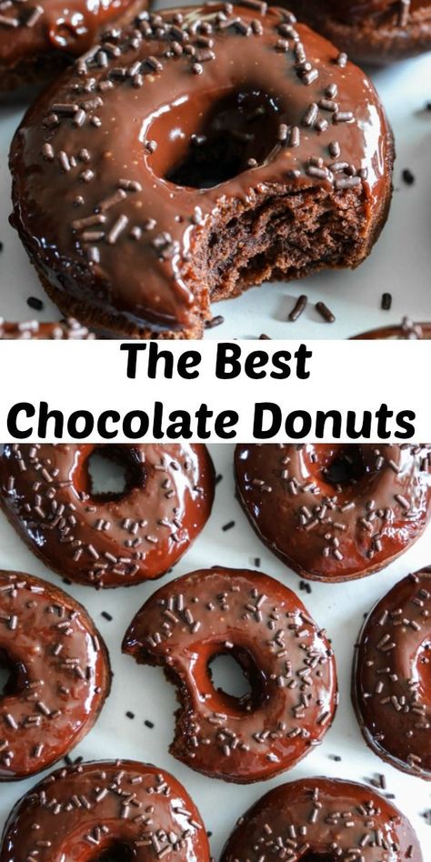 These Chocolate Donuts are so delicious and moist. Sweet and tangy with a smooth glazed top, this recipe is too yummy not to try! #bestdonuts #bestchocolatedonuts #bestchocolateglazeddonuts… More Holiday Desert Recipes, Donuts With Sprinkles, Homemade Donuts Recipe, Chocolate Donut, Fabulous Cakes, Dessert Simple, Holiday 2024, Homemade Donuts, Doughnut Recipe