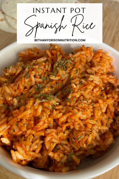 This restaurant-style Instant Pot Spanish Rice is affordable, easy to make and the perfect side dish for tacos, burritos and Sheet Pan Fajitas. Spanish Rice And Beans Instant Pot, Instapot Spanish Rice Recipe, Instant Pot Spanish Brown Rice, Crock Pot Spanish Rice Crockpot, Instant Pot Rio Recipes, Instant Pot Seasoned Rice, Spanish Rice Recipe Instant Pot, Instapot Spanish Rice, Instapot Mexican Rice