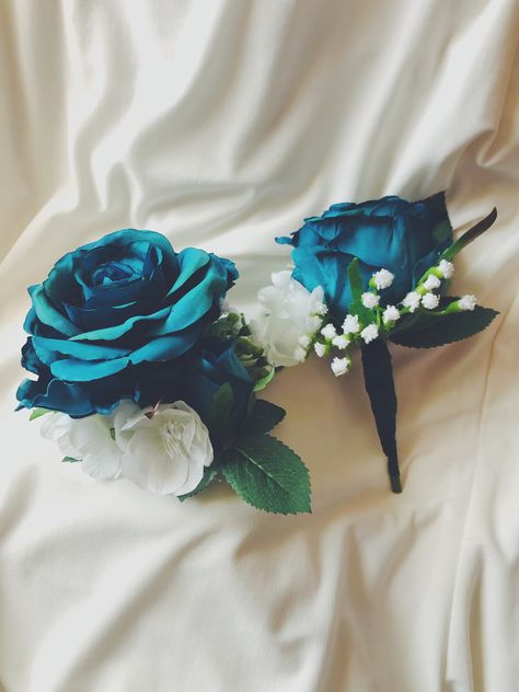 Dark Teal Boutonniere, Teal Corsage, Artificial Wedding Bouquets, Beautiful Name, Corsage Prom, Brand Dresses, Dress Rental, Dark Teal, Some Ideas