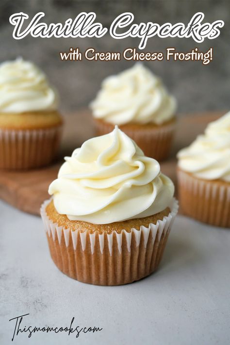 Vanilla Cupcakes Cream Cheese Frosting, Vanilla Cupcakes With Cream Cheese Frosting, Cupcake Recipes With Cream Cheese Icing, Vanilla Cupcakes With Cream Cheese Icing, Sheet Cake Vanilla, Cream Cheese Frosting For Cupcakes, White Cream Cheese Frosting, Sheet Cake Cupcakes, White Sheet Cake