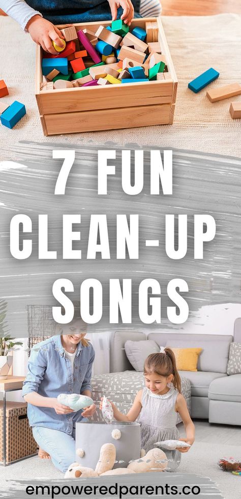 Sometimes children struggle with cleaning up. Here are 7 super fun songs to help your child clean up all the while having fun! These songs about cleaning up will help your child to actually clean up instead of getting angry | clean up songs for preschool | clean up songs for toddlers | songs about cleaning up | Childhood Songs, Goddard School, Clean Up Song, Fun Songs For Kids, Toddler Cleaning, Clean Classroom, Transition Songs, Children Songs, Toddler Teacher