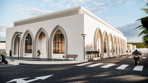 Modern Minimalist Mosque Design on Behance Masjid Design Modern, Mosque Design Concept, Mosque Modern Design, Simple Mosque Design, Mini Mosque Design, Architecture Mosque Design, Mosque Facade Design, Mosque Plan Design, Modern Masjid Design