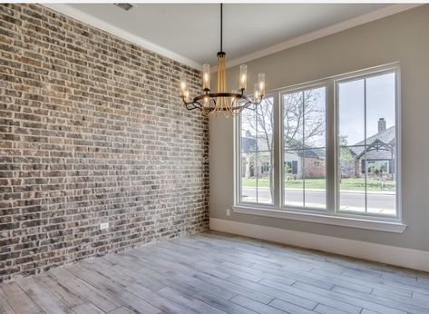 Office Brick Accent Wall, White Wash Brick Wall Living Rooms, Faux Brick Wall Dining Room, Brick Dining Room Wall, Office Brick Wall, Inside Brick Wall, Interior Brick Wall Ideas, Brick Wall Dining Room, Brick Wall Decor Ideas