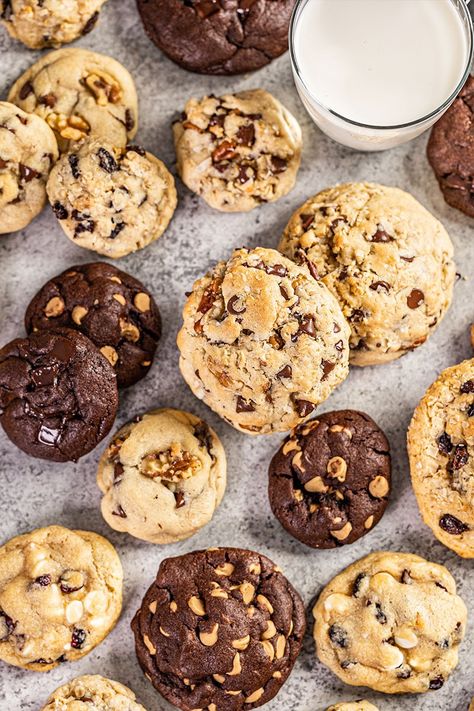 Bakery Style Cookies (6 Flavors!) - thestayathomechef.com Camping Dessert Ideas, Bakery Style Cookies, Cookie Base Recipe, Levain Cookies, The Stay At Home Chef, Stay At Home Chef, Camping Desserts, Amazing Cookies, Levain Bakery