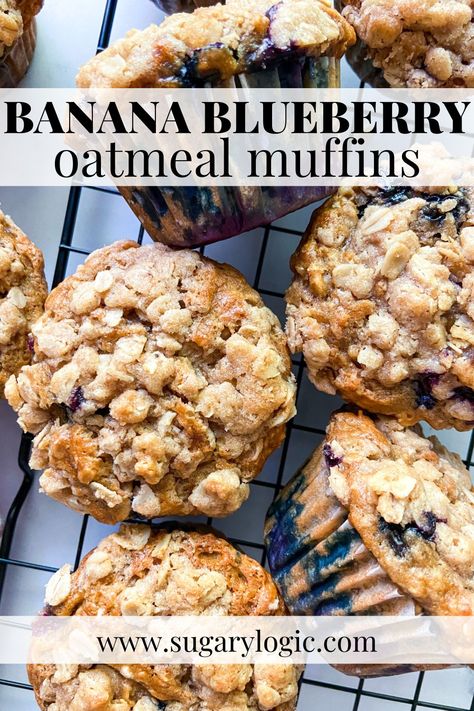 Oatmeal Crumb Topping, Easy Weekday Breakfast, Banana Blueberry Oatmeal Muffins, Blueberry Oat Muffins, Moist Banana Muffins, Buttermilk Muffins, Keto Blueberry Muffins, Cinnamon Banana Bread, Blueberry Oatmeal Muffins