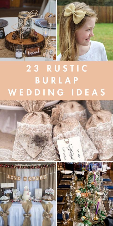 Discover 23 charming burlap wedding ideas for a rustic and elegant touch to your special day. From table runners to bouquets, burlap adds a charming, natural element to your wedding decor. #BurlapWeddingIdeas #RusticWeddingDecor #RusticChic Burlap And Lace Wedding Ideas, Easy Diy Rustic Wedding Decor, Burlap Table Decorations, Burlap Wedding Arch, Burlap Wedding Favors, Lace Table Runner Wedding, Boot Decor, Burlap Wedding Ideas, Burlap Wedding Decorations