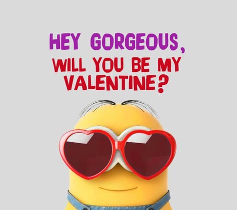 Minion be mine hearts glasses Minions Valentines Quotes, Minion Love Quotes, Minion Valentine, Valentines Day Love Quotes, Minions Images, Valentines Memes, Images For Valentines Day, Valentines Day Memes, Minions Love