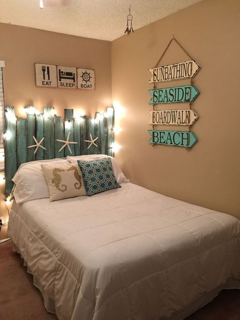 Summer Themed Bedroom, Beach Room Theme, Mermaidcore Bedroom, Beach Room Ideas, Ocean Inspired Bedroom, Decor Above Kitchen Cabinets, Wall Decor Inspiration, Costal Bedroom, Surf Room Decor