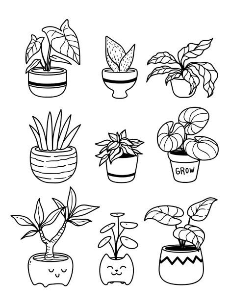 Simple House Plant Drawing, Houseplant Drawing Simple, Plants Simple Drawing, Small House Plant Tattoo, Snake Plant Doodle, Plant Doodles Simple, Cute Plant Doodles, Plant Drawings Simple, Doodle Plants