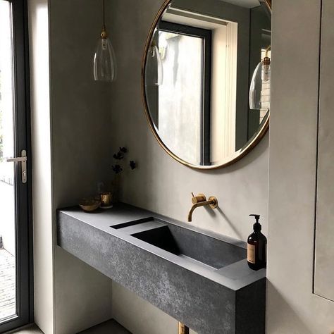 Kast Concrete Basins on Instagram: “Thanks to @rileybrooksstudio for sharing this beautiful guest bathroom design which features a custom concrete basin made by us. We love…” Concrete Bathroom Ideas, Concrete Sink Bathroom, Guest Bathroom Design, Concrete Bathroom, Toilet Sink, Concrete Sink, Concrete Basin, Small Toilet, Bathroom Color