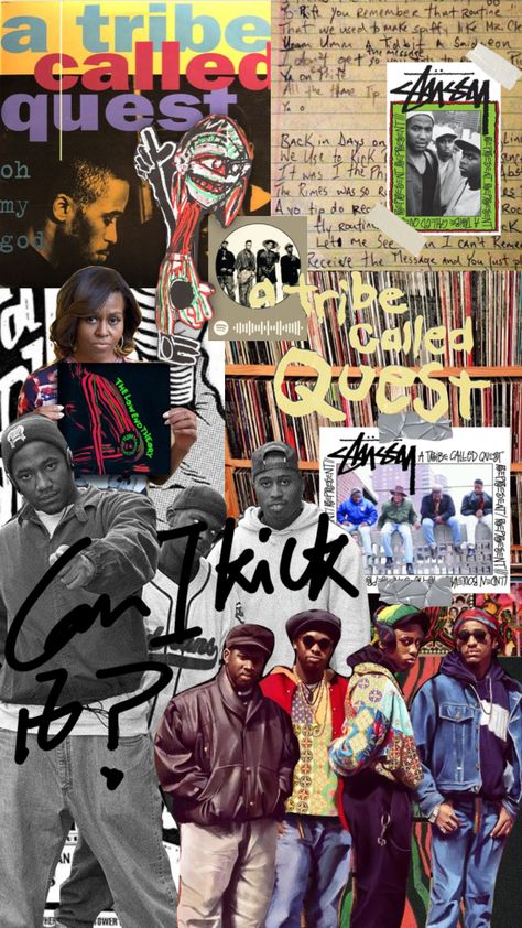 A Tribe Called Quest Album Covers, 90s Collage Hip Hop, 90s Rap Collage, Hiphop Culture Aesthetic, 90s Hiphop Wallpapers, Hip Hop Collage Art, 90s Hip Hop Culture, Atcq Hip Hop Wallpaper, Hiphop Collage Art