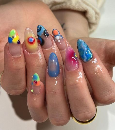 Mix Nails Designs, Mix And Match Nails Design, Lace Nails, Colorful Nail, Nails Only, Art Nails, Nail Art Ideas, Manicure Y Pedicure, Fire Nails