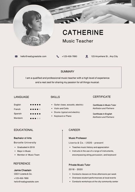 resume template for teachers Cv Creative, Resignation Letters, Resume Summary, Create A Resume, Perfect Resume, Music Teachers, Professional Resume Template, Resume Builder, Teacher Design