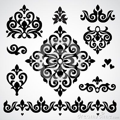 Vector set with classical ornament in Victorian style. Embroidery Wedding, Ideas Embroidery, Islamic Art Pattern, Silhouette Stencil, Stencil Patterns, Stencil Designs, Hand Embroidery Designs, Arabesque, Victorian Style