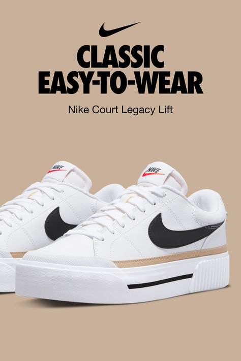 Nike Court Legacy Lift delivers a bold statement on top of the classic, easy-to-wear design. Shop Nike.com Casual Statement Outfit, Adidas Shoes Outfit, Nike Court Legacy Lift, Court Legacy Lift, Nike Court Legacy, Shoes Outfit Fashion, Cute Nike Shoes, Cute Nikes, Swag Shoes