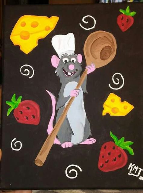 ratatouille painting remy kmjartandcreations on etsy Disney Ratatouille Art, Ratatouille Disney Painting, Ratatouille Painting Canvas, Ratatouille Pumpkin Painting, Ratatouille Painting Easy, Ratatouille Drawing Easy, Ratatouille Painting, Ratatouille Drawing, Ratatouille Tattoo