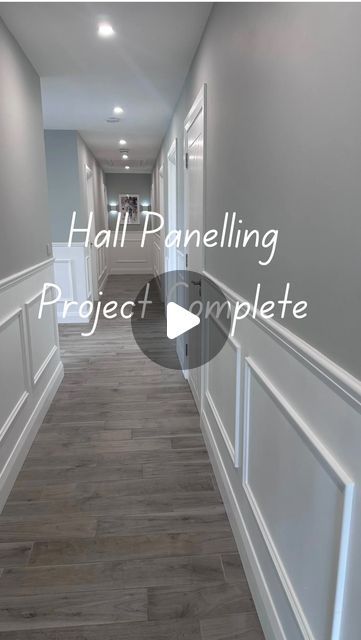 Hall Panelling Ideas, Wall Paneling Hallway, Half Height Panelling, End Of Hallway Accent Wall, Hallway Paneling, Hallways Decorating, Long Hallway Decorating, Hall Panelling, Panel Hallway