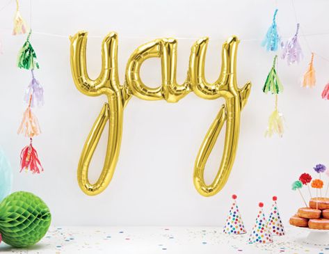 YAY Balloons, 43", Script, YAY Letter Balloons, YAY Banner, Silver, Hip Hip Hooray, Garland, Yay Banner, Birthday, Photo Yay Balloons, Balloon Graduation, Script Banner, Head Table Wedding Decorations, Ballon Banner, Engagement Balloons, Gold Foil Balloons, Balloon Words, Graduation Balloons