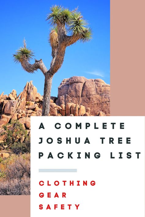 Joshua Tree Packing List, Desert Camping Outfit, Joshua Tree Camping, Hiking Checklist, Hiking Day Pack, Camping Packing List, Joshua Tree California, Camping List, Packing Essentials