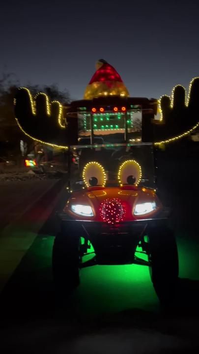 Golf Cart Santa Sleigh, Country Christmas Parade Float Ideas, Barbershop Parade Float, Decorated Golf Cart, Christmas Truck Decorations, Decorate Golf Cart For Christmas, Decorate Truck For Christmas Parade, Golf Carts Decorated For Christmas Parade, Christmas Golf Cart Decorating Ideas