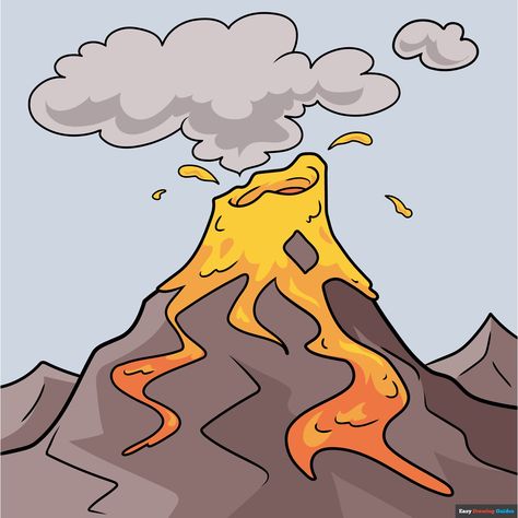 How to Draw a Cartoon Volcano Volcano Drawing Simple, Volcano Doodle, Simple Volcano, Cartoon Volcano, Volcano Drawing, Lion Drawing Simple, Draw Nature, Landscape Drawing Tutorial, Lion Drawing