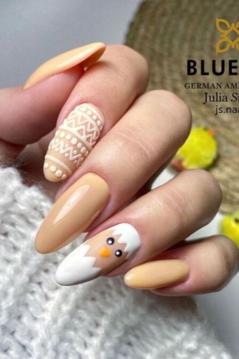 Almond Nails Easter, Nail Ideas Almond, Nude Almond Nails, Nails Daisy, Nude Nail Art, Easter Nail Art Designs, Yellow Nail Art, Yellow Nail, Holiday Nails Christmas