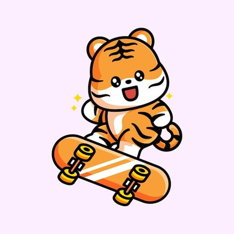 Vector cute tiger and skateboard | Premium Vector #Freepik #vector #cartoon-mascot #mascot #cute-cartoon #skate-board Tiger Kids, Cartoon Mascot, Cute Tiger, Cute Puns, Baby Illustration, Cute Tigers, Vector Cartoon, Puns, Premium Vector