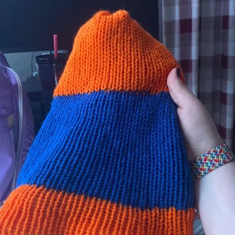 Knitted blue and orange hat Blue And Orange Aesthetic, Aesthetic Hat, Orange Beanie, Orange Hat, Orange Hats, Orange Aesthetic, Knitting Machine, Blue And Orange, Machine Knitting