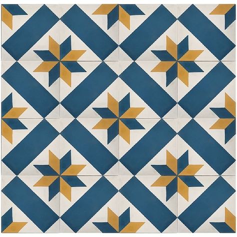 You'll love the MeaLu Star 8" x 8" Cement Field Tile in Blue/White at Wayfair - Great Deals on all Home Improvement products with Free Shipping on most stuff, even the big stuff. Yellow Floor Tile, Athangudi Tiles, Yellow Floor, Floor Cloths, Best Floor Tiles, Spanish Style Home, Tile Wallpaper, Encaustic Tile, Tiles Wall