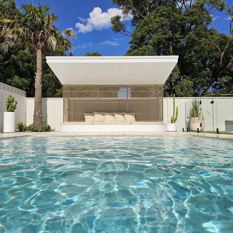 Small Pool Cabana, Backyard Pool Cabana, Pool Cabana Ideas, Decks Around Pools, Pool Gazebo, Pool Pergola, Beach House Renovation, Pool Cabanas, Pool Shade