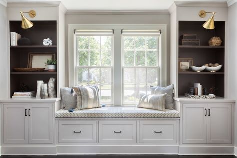 Window Outside Design, Window Design Architecture, Closet Conversion, Built In Window Seat, Outside Design, Living Room New York, Window Seat Design, Built In Shelves Living Room, Living Room Built Ins