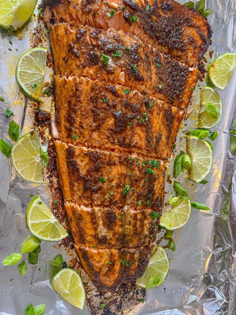 Oven Jerk Salmon recipe - The Glam Kitchen Jamaican Jerk Salmon Recipe, Jerk Fish Recipe, Honey Jerk Salmon, Jerk Salmon Recipe, Jerk Recipe, Jerk Salmon, Oven Salmon, Salmon Wrap, Fish Board