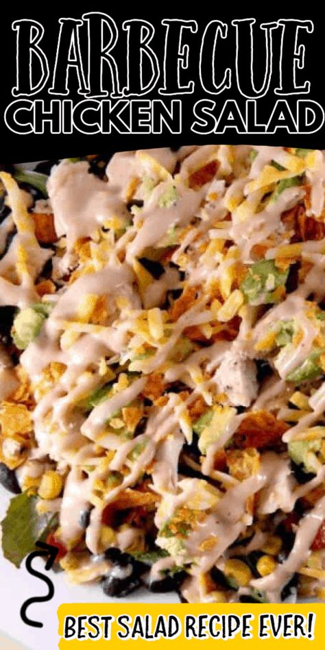 Barbecue Chopped Chicken Salad is an easy recipe filled with rotisserie chicken, lettuce, beans, tomatoes, avocado, cheese, and topped with a delicious barbecue ranch dressing. Leftover Barbecue Chicken Recipes, Barbecue Ranch Dressing, Barbecue Ranch Chicken Salad, Leftover Bbq Chicken Recipes, Barbecue Chicken Salad, Chicken Chopped Salad Recipes, Bbq Pasta Salad, Chopped Chicken Salad, Chef Salad Recipes