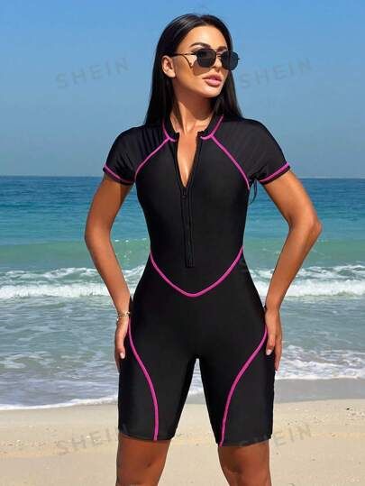 One Piece Swimsuit With Shorts, Swimming Women, Sports Swimsuits, Estilo Fitness, Competition Swimwear, Swimsuit With Shorts, Surf Suit, Modest Swimsuits, Costume Intero