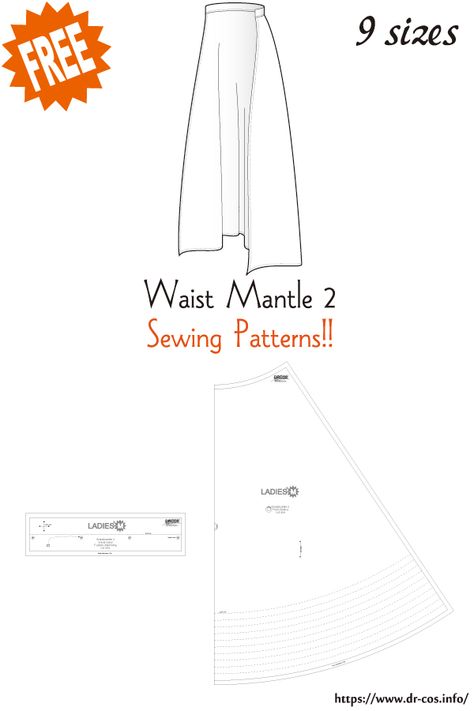 Waist Mantle Sewing Pattern, Waist Mantle, Cosplay Patterns, Japanese Sewing Patterns, Costume Tutorial, Sewing Alterations, Japanese Sewing, Free Pdf Sewing Patterns, Japanese Patterns