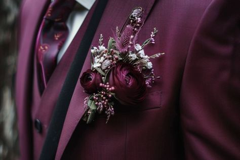 The Groom's Guide To Wearing A Colored Suit Groomsmen Jewel Tone, Colored Suits, Wedding Tux, Jewel Tone Wedding, Dark Maroon, Black Suit, Black Suits, Wedding Attire, Jewel Tones