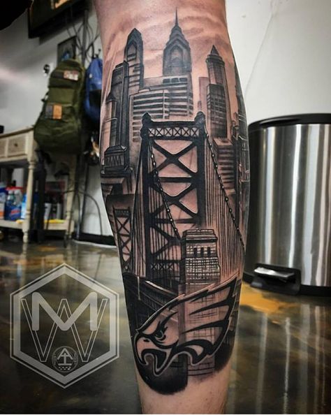 Philly Tattoo Ideas Philadelphia, Chicago Themed Tattoos, Eagles Tattoo Philadelphia, Philadelphia Skyline Tattoo, Philly Skyline Tattoo, Philadelphia Tattoo Ideas, Philly Tattoo Ideas, Philly Tattoo, Washington Dc Tattoo