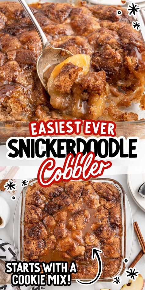 Snickerdoodle Cobblerrn Snickerdoodle Dump Cake Recipes, Apple Snickerdoodle Dump Cake, Filling Desserts, Snickerdoodle Cobbler, Cobbler Recipes Easy, Apple Cobbler Recipe, Cobbler Easy, Snickerdoodle Cookie, Cobbler Topping