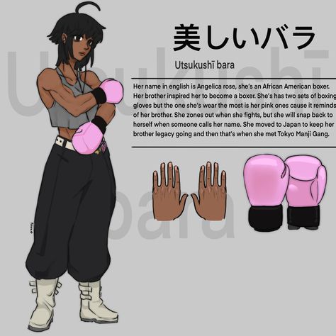 Anime oc Tokyo revengers oc Boxer Oc, Boxer Outfit Female, Boxer Outfit, Angelica Rose, Tokyo Revengers Oc, Female Drawing, Black Anime, Black Anime Characters, Character Inspo