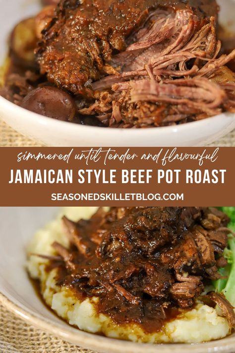 Jamaican Roast Beef, Caribbean Beef Recipes, Jamaican Pot Roast, Jamaican Beef Recipes, Bully Beef Jamaican, Beef Pot Roast Recipes, Chuck Roast Recipe Oven, Cajun Roast, Brown Stew Beef