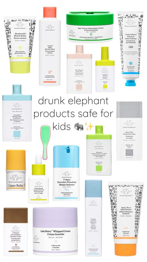 lots of tweens like drunk elephant so here are the products that are safe 🩷🩷 #preppy #drunk elephant #skincare #selfcare #sephora What Drunk Elephant Is Good For Kids, Drunk Elephant Safe For Kids, Drunk Elephant For Kids, Kid Friendly Skincare, Drunk Elephant Skincare For Kids, Safe Skincare For Kids, Skincare For 11 Yrs Old, Preppy Drunk Elephant, Drunk Elephant Products