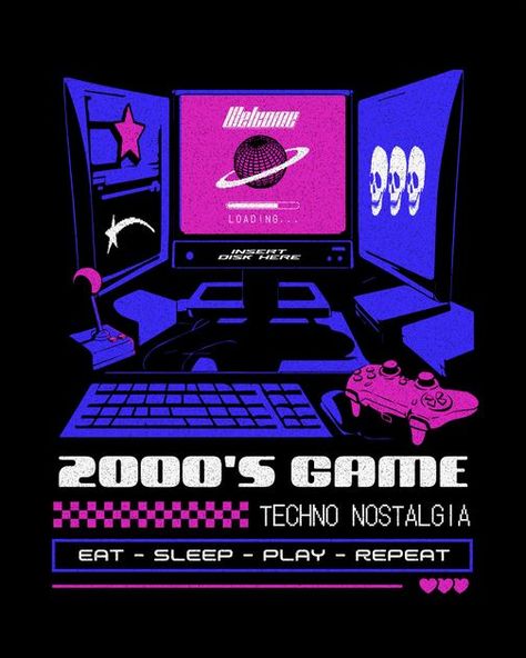 Y2k Gaming, Sports Illustrations Design, Graphic Shirt Design, Nostalgic Design, T Shirt Design Template, Typography Illustration, Abstract Pattern Design, Event Poster Design, Retro Typography